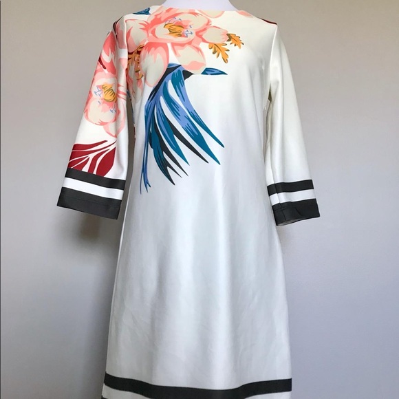 2000s neoprene geometric + floral Print dress - Picture 2 of 7